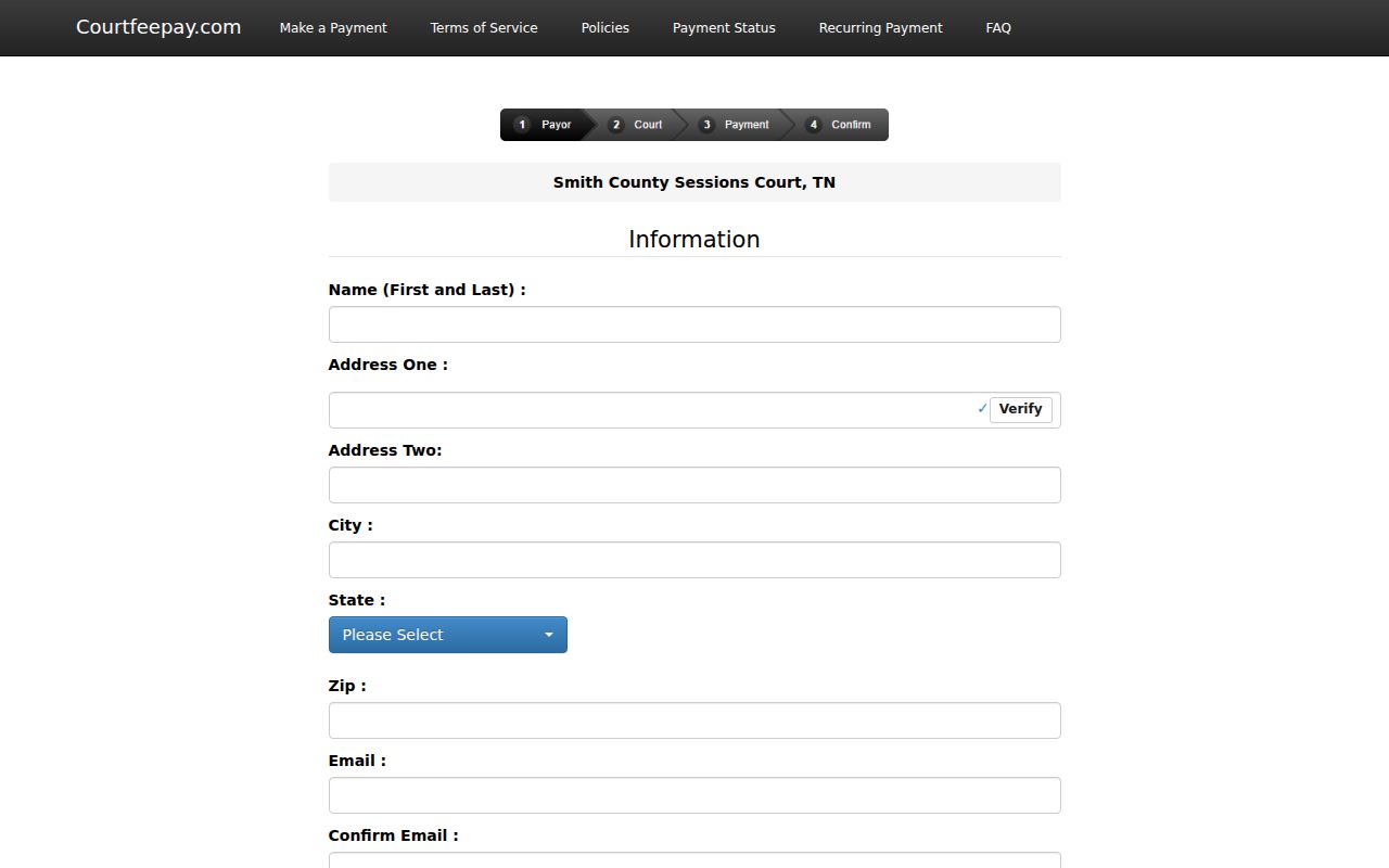 Smith County traffic court payment selection for General Sessions
